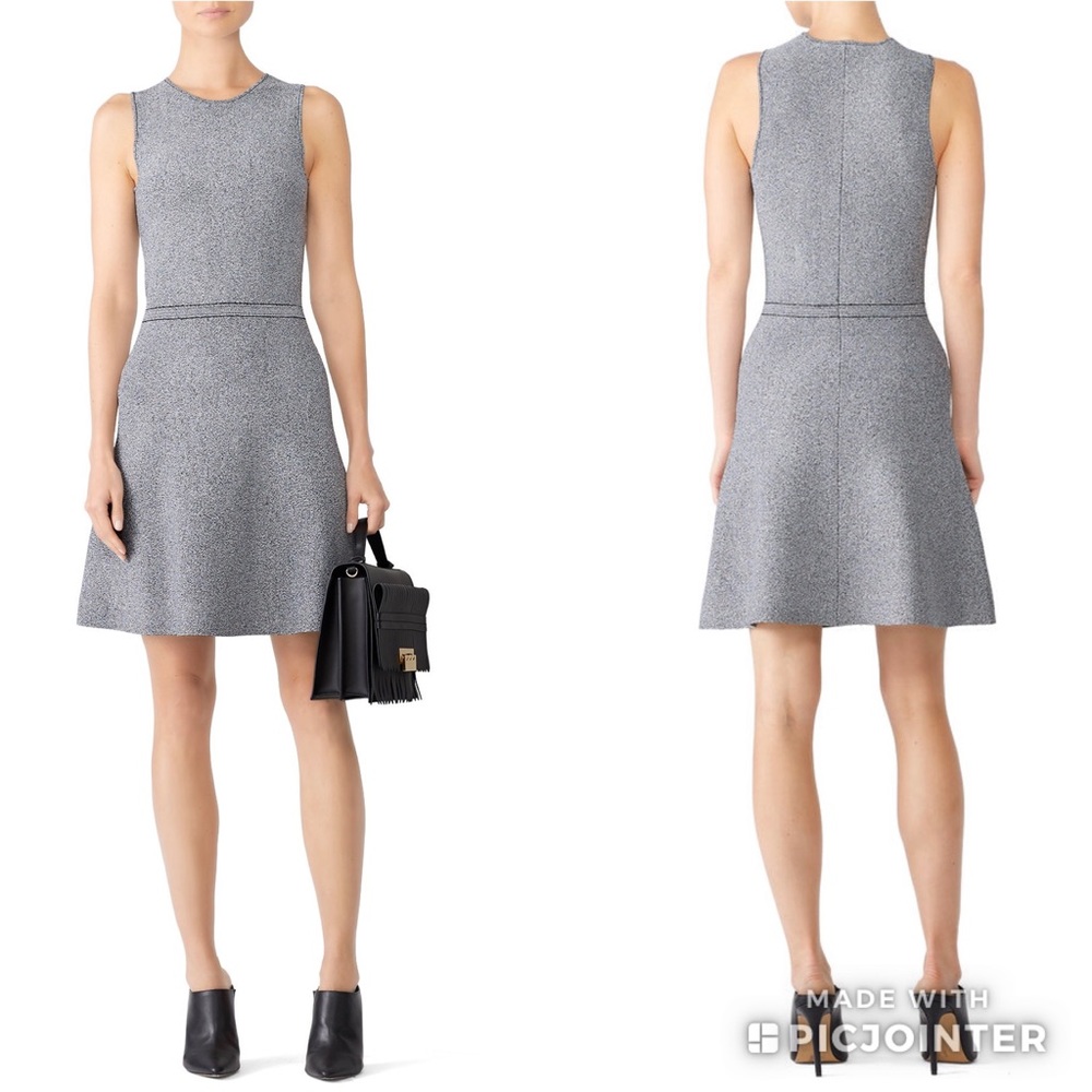 Theory Marl Flared mini sleeveless Dress Black white glossed knit gray